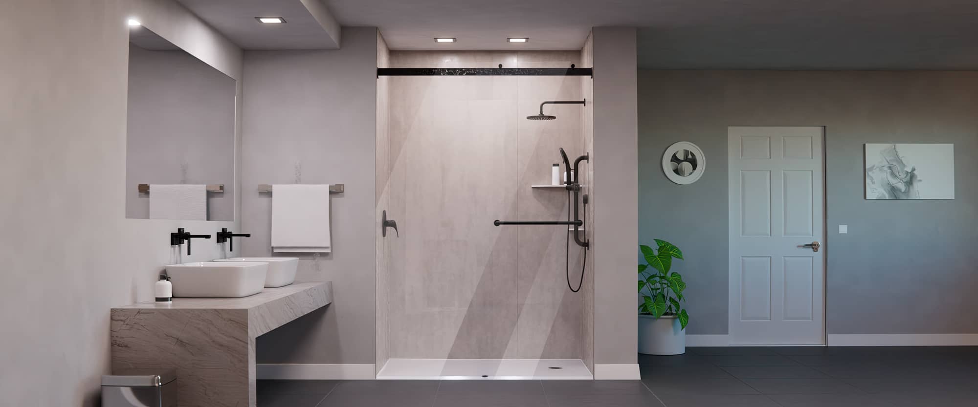 Modern accessible curbless shower and bathroom remodel by EverSafe Showers