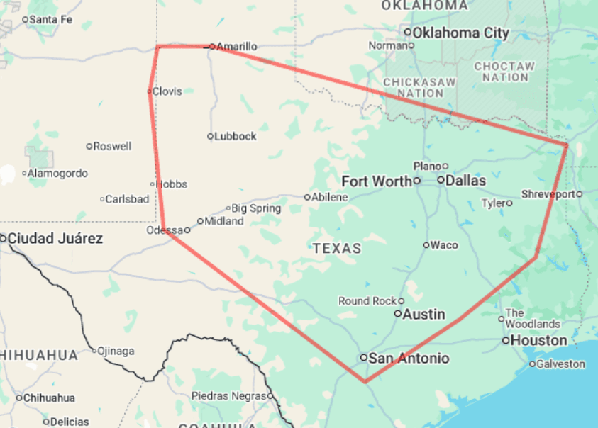 Texas Service Areas Map