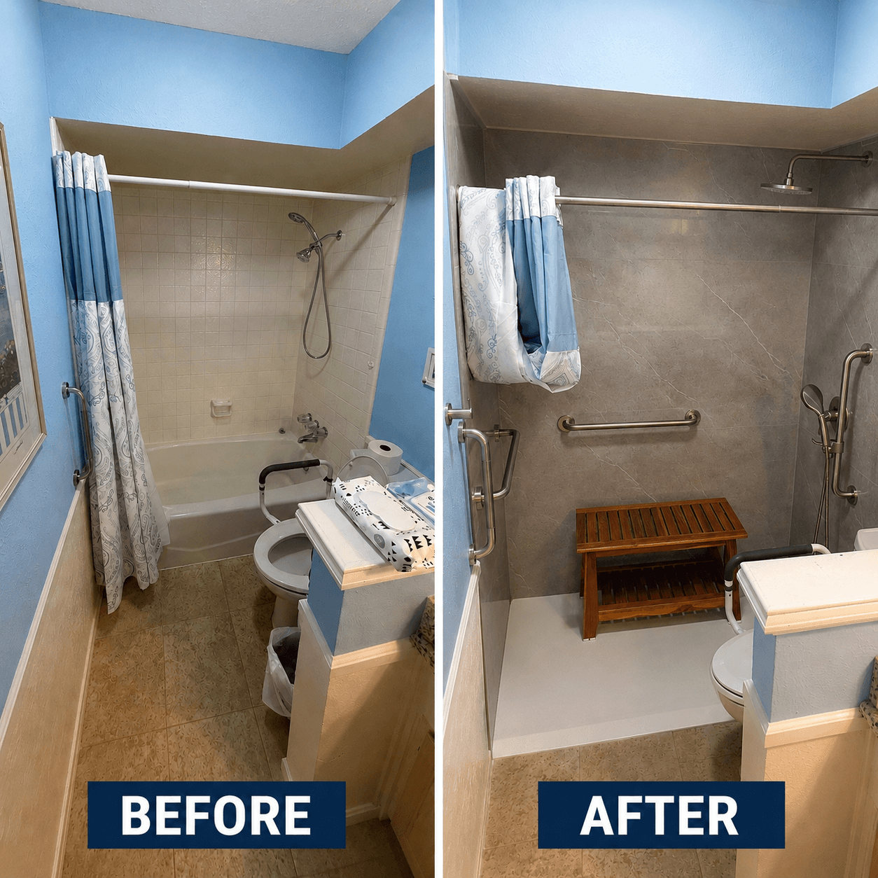 Mary's new barrier-free roll-in shower remodel